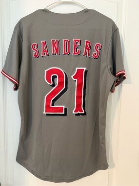 Men's Gray Sanders #21 Baseball Jersey - Red/Black Lettering